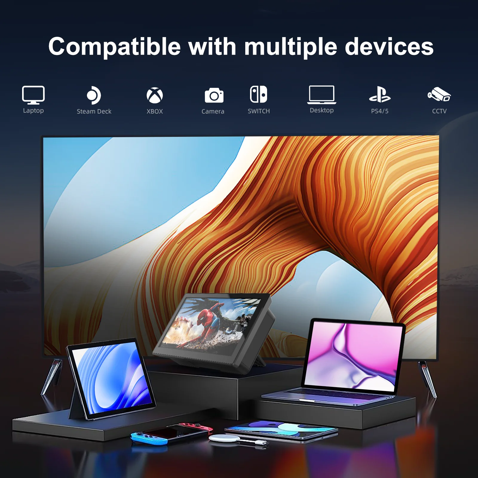 شاشة HOWENS 8 بوصة تعمل باللمس 1280x800 HDMI USB مدمجة في مكبر الصوت ومروحة 60 هرتز للهاتف المحمول