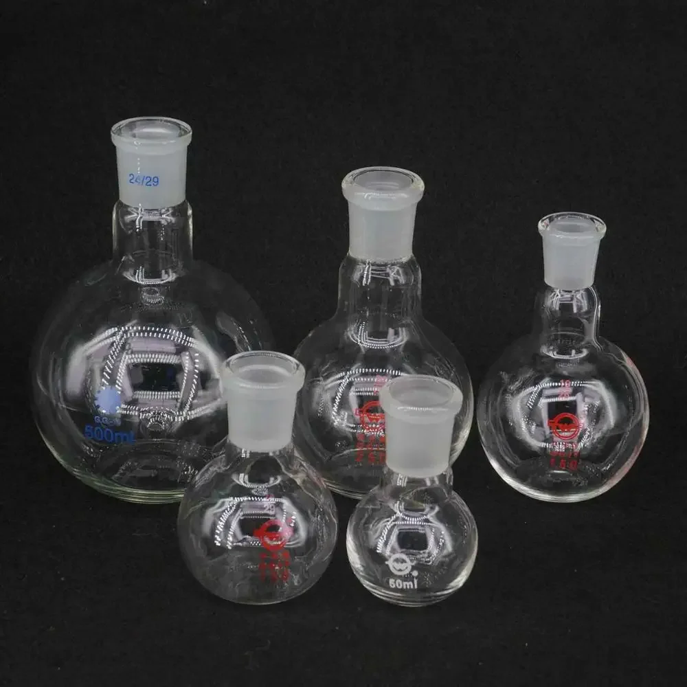 25ml 50ml Borosilicate Glass #14 #19 #24 Joint One Mouth Short Neck Flat Bottom Flask Boiling For Lab