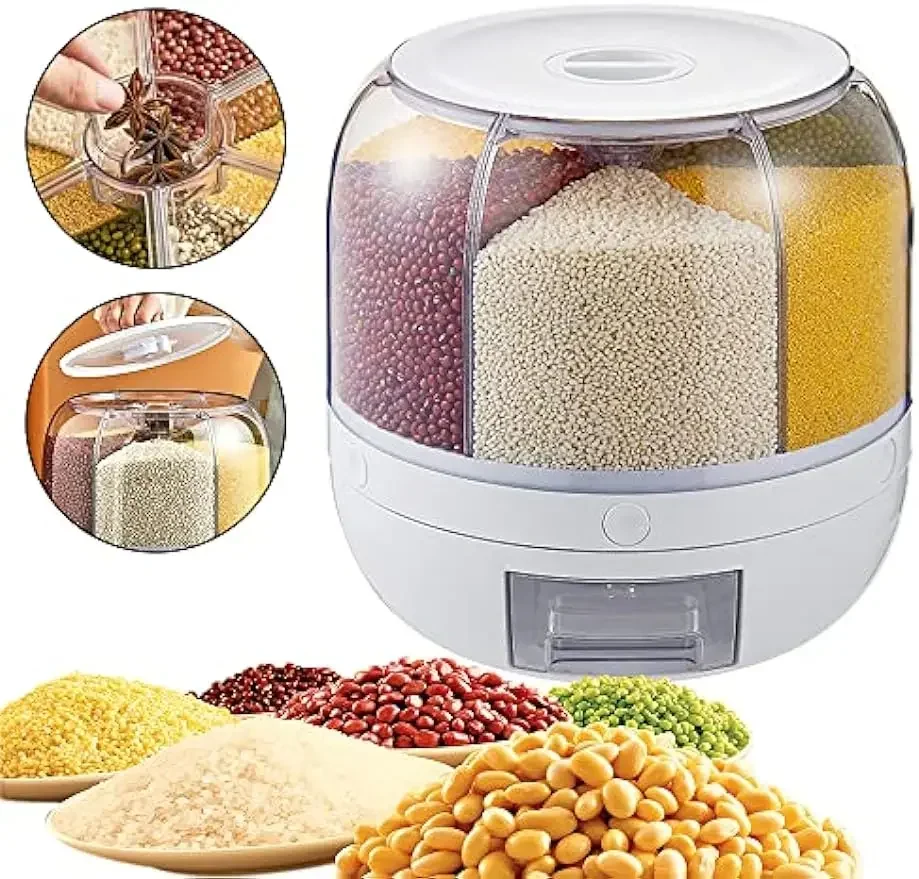 

Storage Containers 6KG Rotatable 360° Rice Dispenser Sealed Dry Grain Bucket Dispenser Moisture-proof Kitchen Storage Container