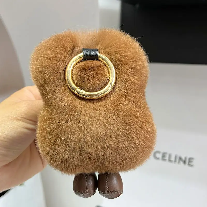 Lindo lontra piel de conejo pan tostado coche llavero colgante muñeca de peluche mochila bolso colgante regalo de cumpleaños