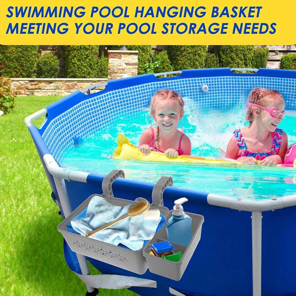سلة تخزين حمام السباحة، رف حمام السباحة، حامل مشروبات بلاستيكي قابل للإزالة، سلة تخزين حمام السباحة، حامل شبكي لحمام السباحة فوق الأرض #6