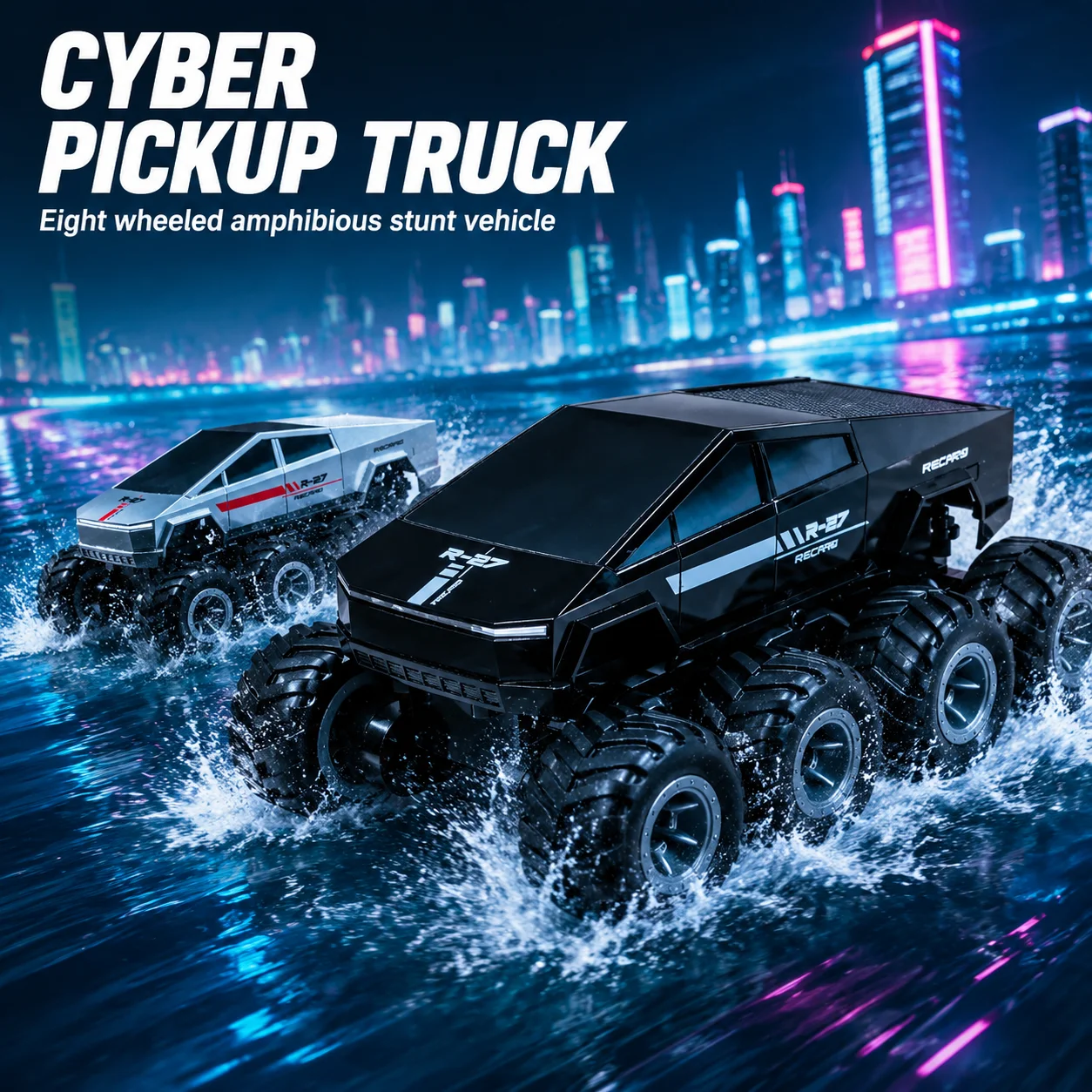 

JJRC Q218 8WD Amphibious RC Pickup Truck Cyber Style 8 Wheel Electric Off-road Climbing Car Remote Control Vehicle Toy