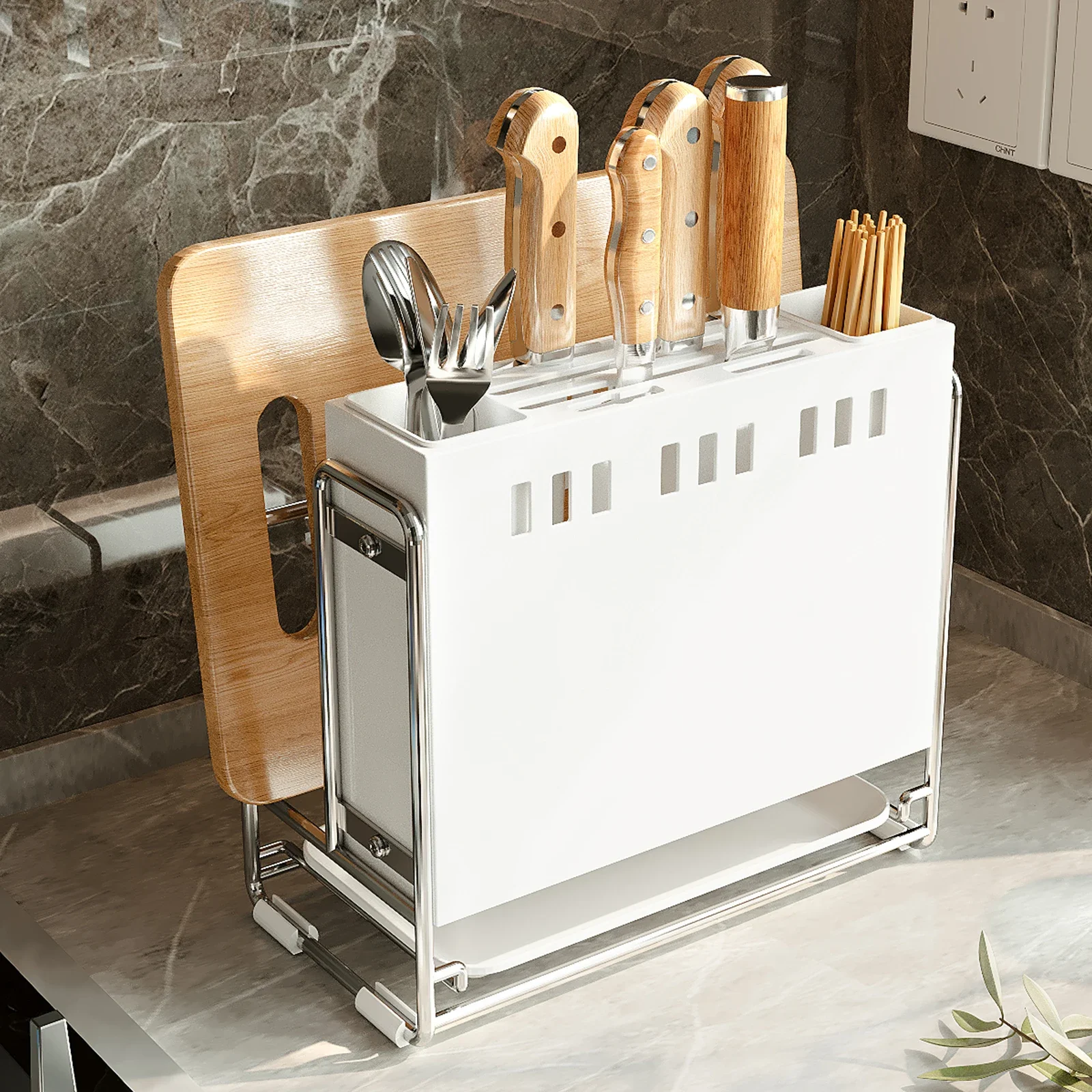 

Kitchen Knife Storage Rack,Wall mounter and Punch Free,Stainless-Steel material,Black white