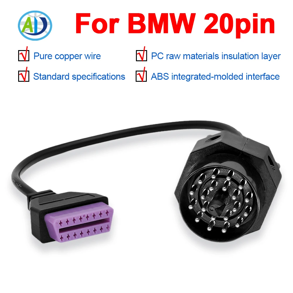 

OBD2 Adapter For BMW 20pin to OBDII 16pin Connector For BMW E39 E38 E53 X5 Z3 E36 E46 High Quality Car Diagnostic Cable