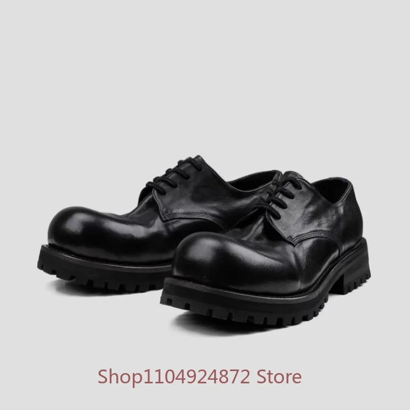 

Luxury Designer Genuine Leather Dress Leather Shoes Men's Black Derby Office Wedding Party Round Toe Concise Male