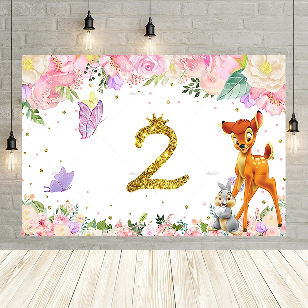 Disney Bambi Deer fondale Custom Girls Happy Birthday Baby Shower Party Background Banner animali della foresta fotografia Decor Prop