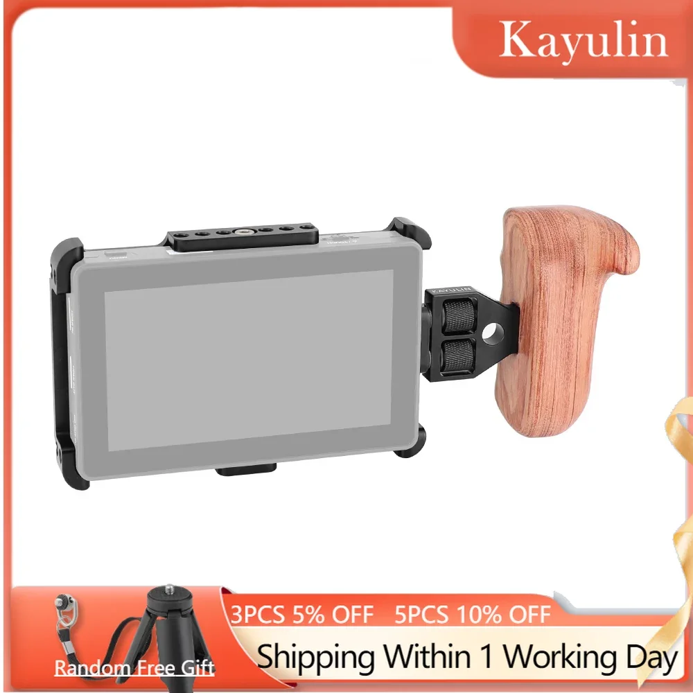 

Kayulin On-camera Monitor Cage Bracket With Wooden Handgrip Right Side For FeelWorld F6 Plus 5.5" Display New Arrival