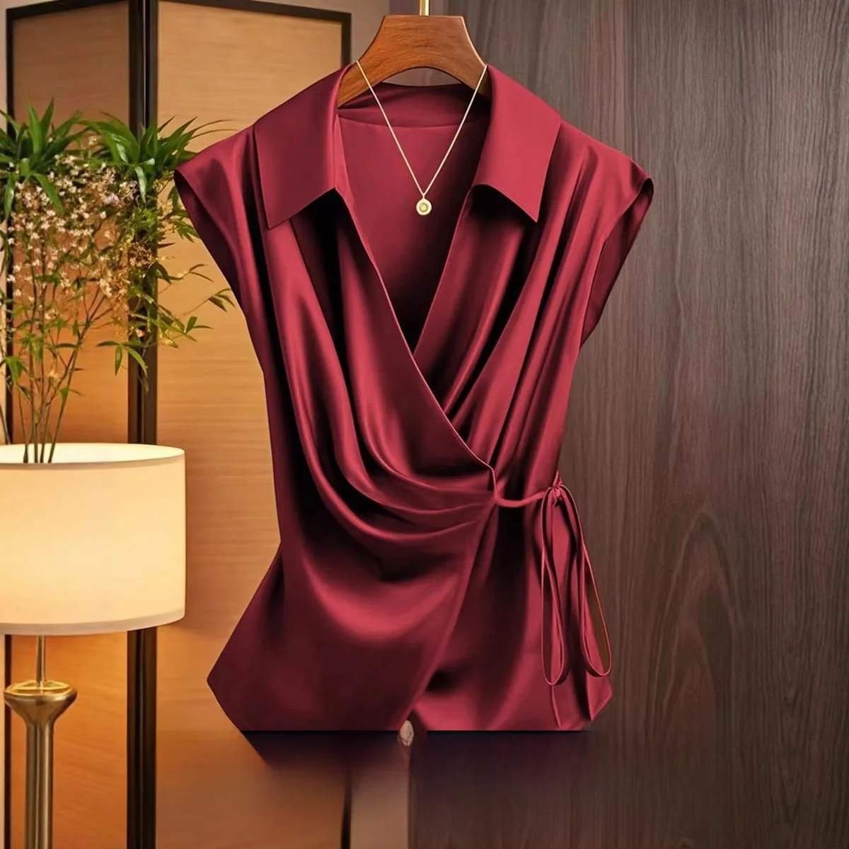 

Women's Summer Shirt Loose Fit European Style Top Ladies' Clothing No Sleeve Flip Collar Commute Fashion Chinese Origin