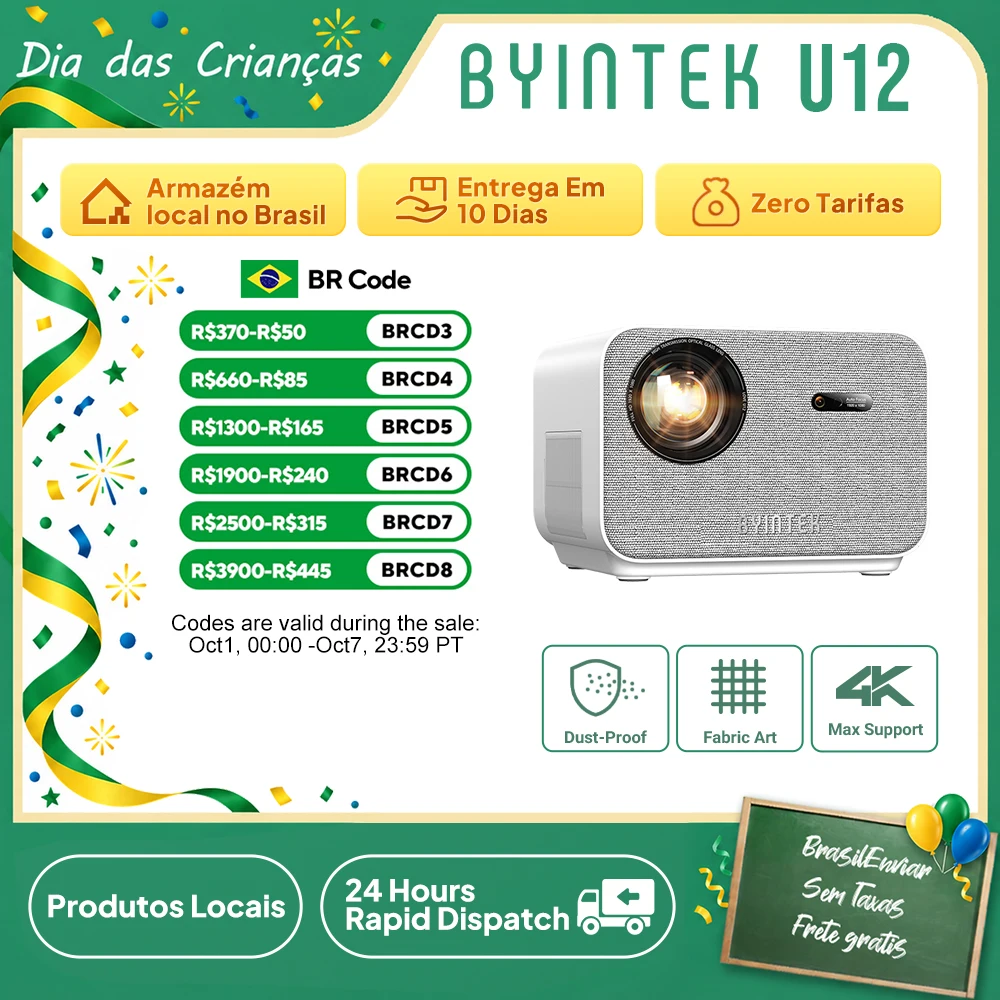BYINTEK LOVE U12 Full HD 1080P Projetor 4K 800 ANSI Android WiFi 6 Projetores de home theater com foco automático para vídeo de reuniões de filmes