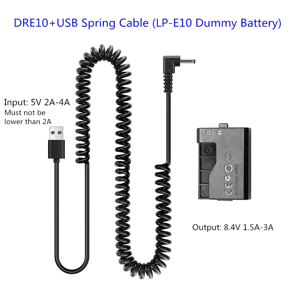 LP-E10 DR-E10 Dummy Battery DC Coupler External Power Adapter Kit for Canon EOS Rebel T7 T6 T5 T3 1100D ACK-E10 USB Power Cord