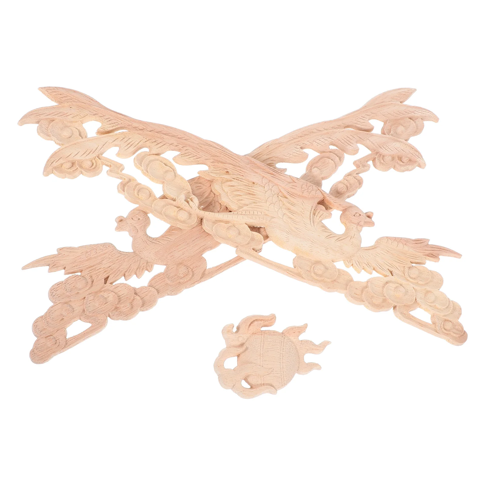 

2 Pcs Phoenix Wood Carving Decoration Diy Wooden Door Decorative Onlays Carved Cabinet Decals Applique Appliques