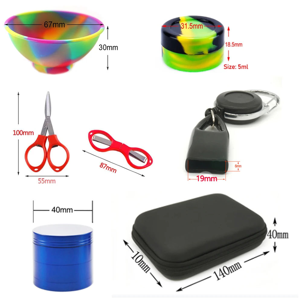 1Set Smoking Kit With 40mm Grinder 67mm Silicone Bowl Lighter Holder 5ml Silicone Jar Scissors Gift Smoking Accessories