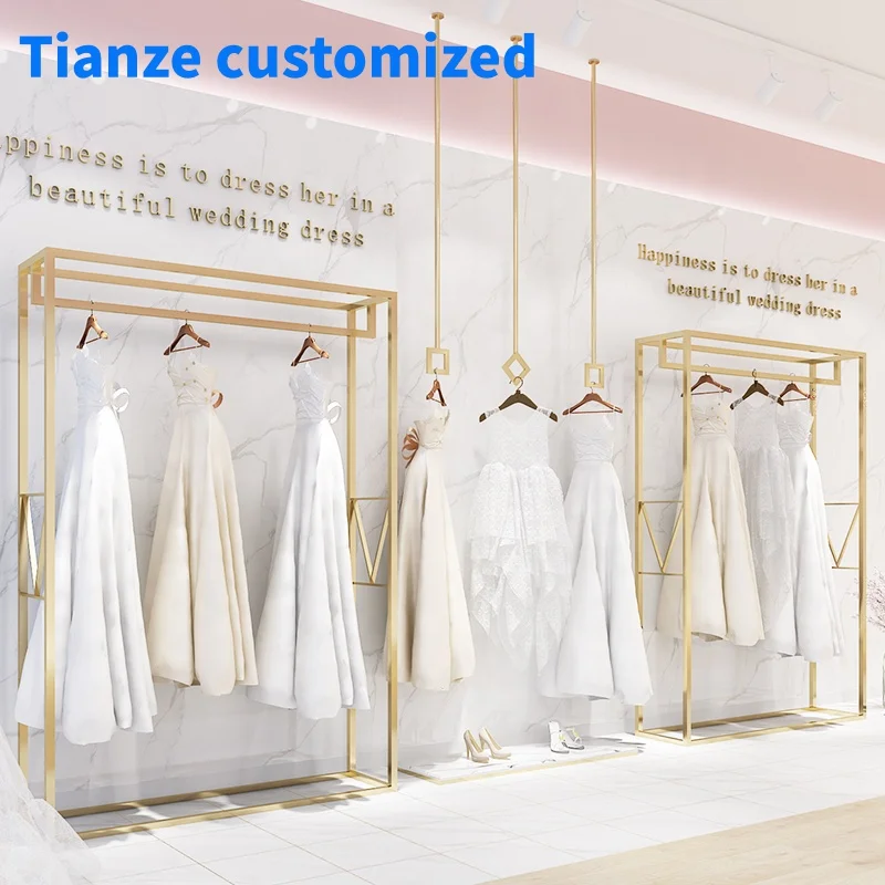 （customized）Hot Selling Metal Garment Display Rack Shelving Cheap Rack Wedding Shop Boutique Furniture Clothes Shop