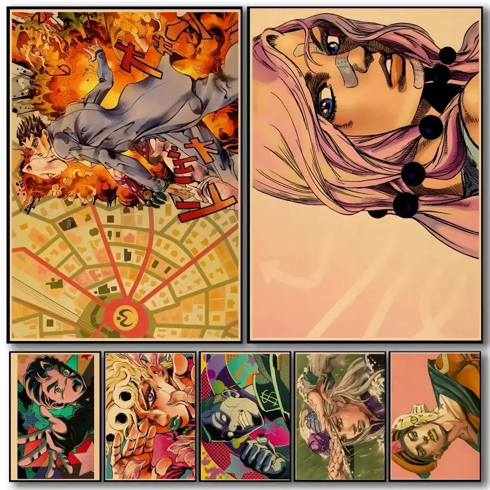 Japanese Anime Jojo Bizarre Adventure Poster Stone Ocean Vintage Kraft   Poster and Prints Wall Art Pictures for Modern Bedroom