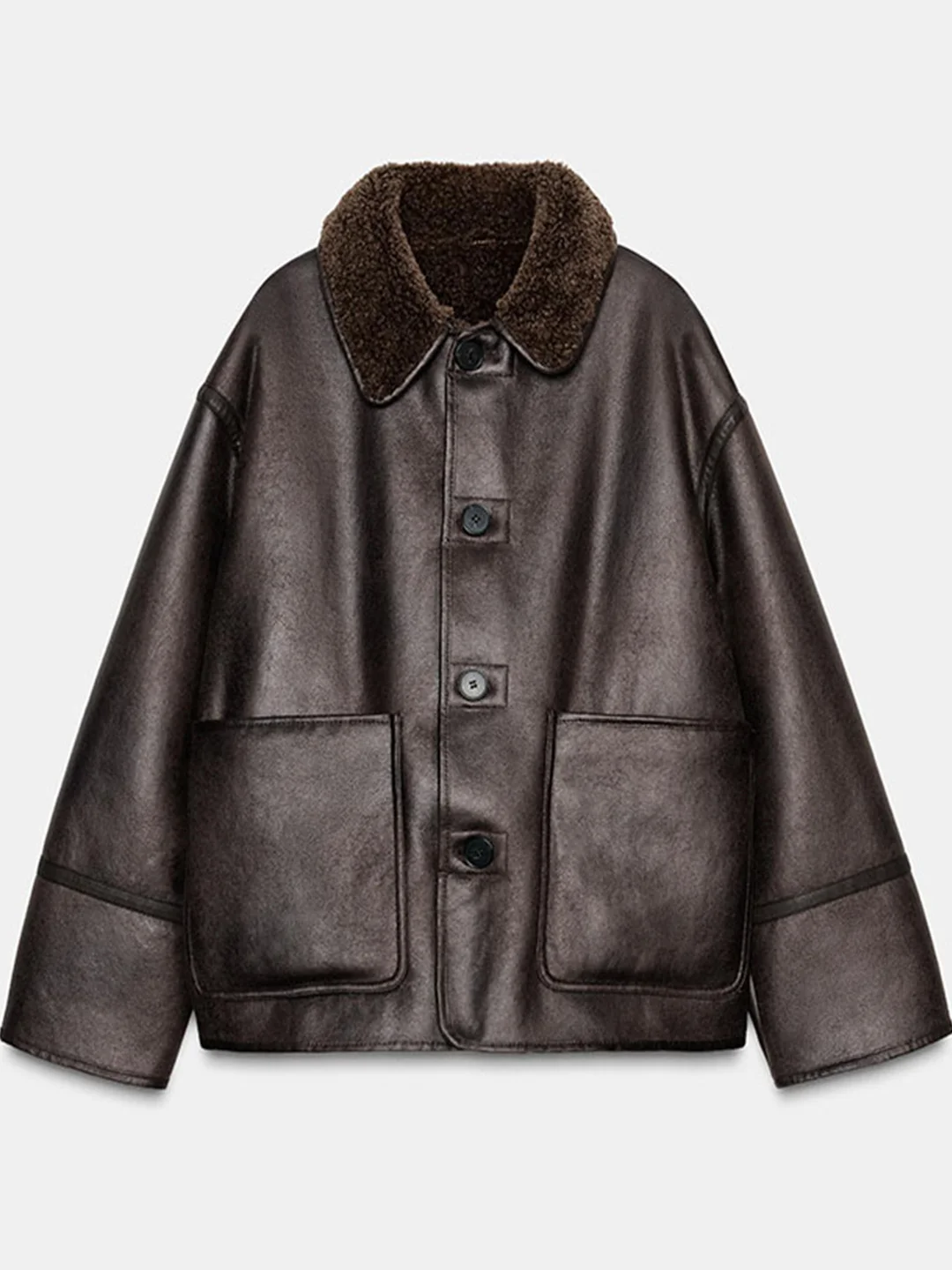 Faionable Double-Sided Wear Loose Lammfell Ledermantel Damenmantel Sli Pendeln Sle Kunstleder Wärme