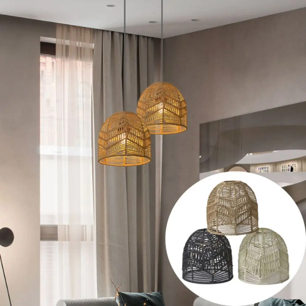 Handwoven Paper Rope Lamp Shade Natural Rattan Decorative Pendant Light Fixture Minimalist Hand-Woven Bamboo