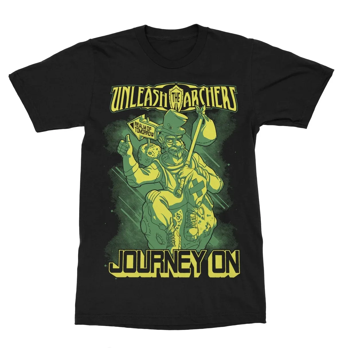 Unleash The Archers Mecha Monster Battle Print T Shirt, Bright Comic Giant Robot Sea Creature Graphic
