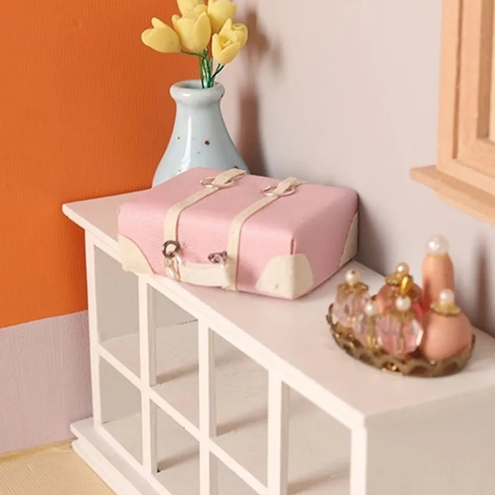 

Vintage Dollhouse Miniature Suitcase Home Model Scene Decor Miniature Portable Trunk Mini Pink Dolls Luggage Box Model