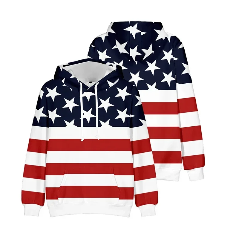 3D Printed American Flag Hooded Sweatshirts For Men Harajuku USA Pattern Long Sleeve Streetwear Casual Personality Oversized Top