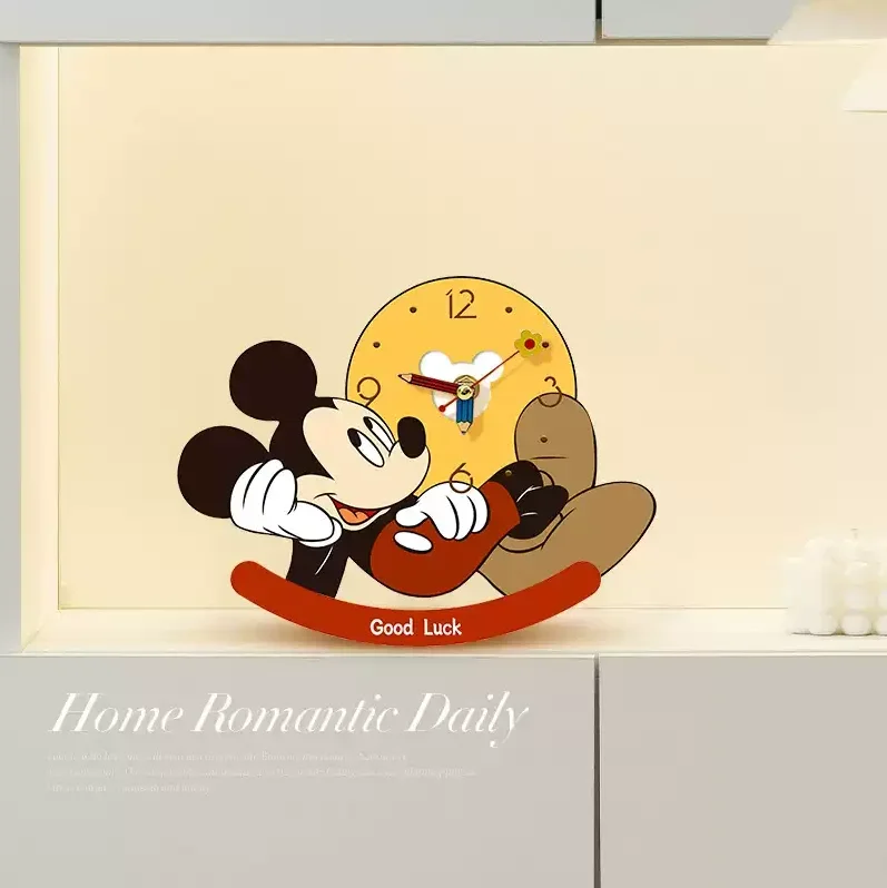 

[VIP] Wooden Mickey mouse Clock ornament Action figure Creative clock toys statue collection model bedroom decoration kids gift