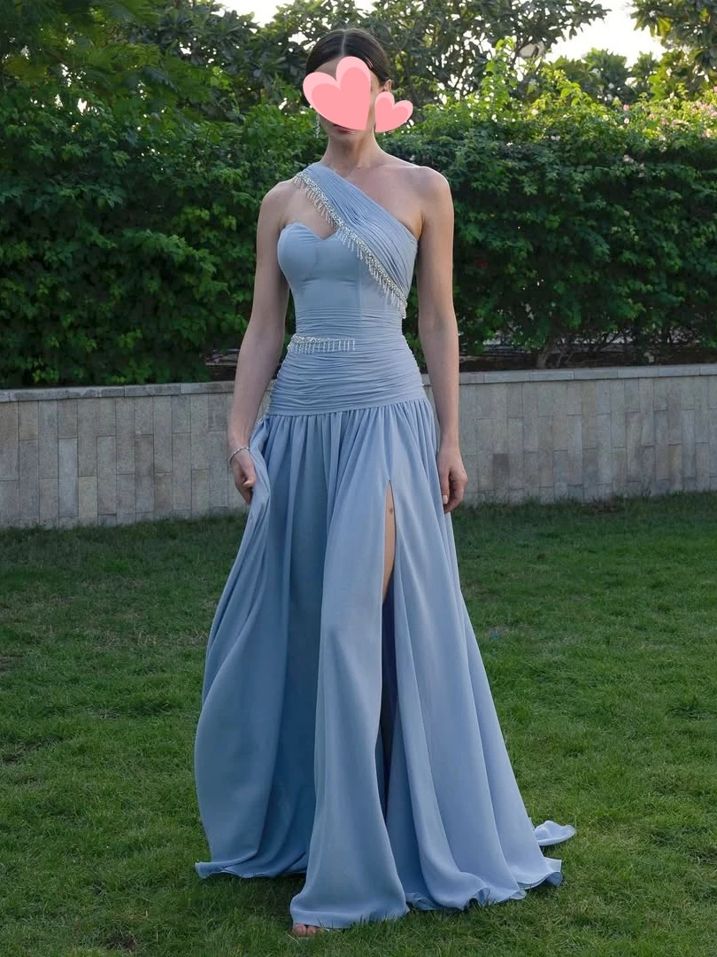 

Oisslec Dress Elegant Vintage Sexy Gray Beads Ruffle Chiffon Beads Customized Formal Occasion Prom Dress Evening Party Gowns