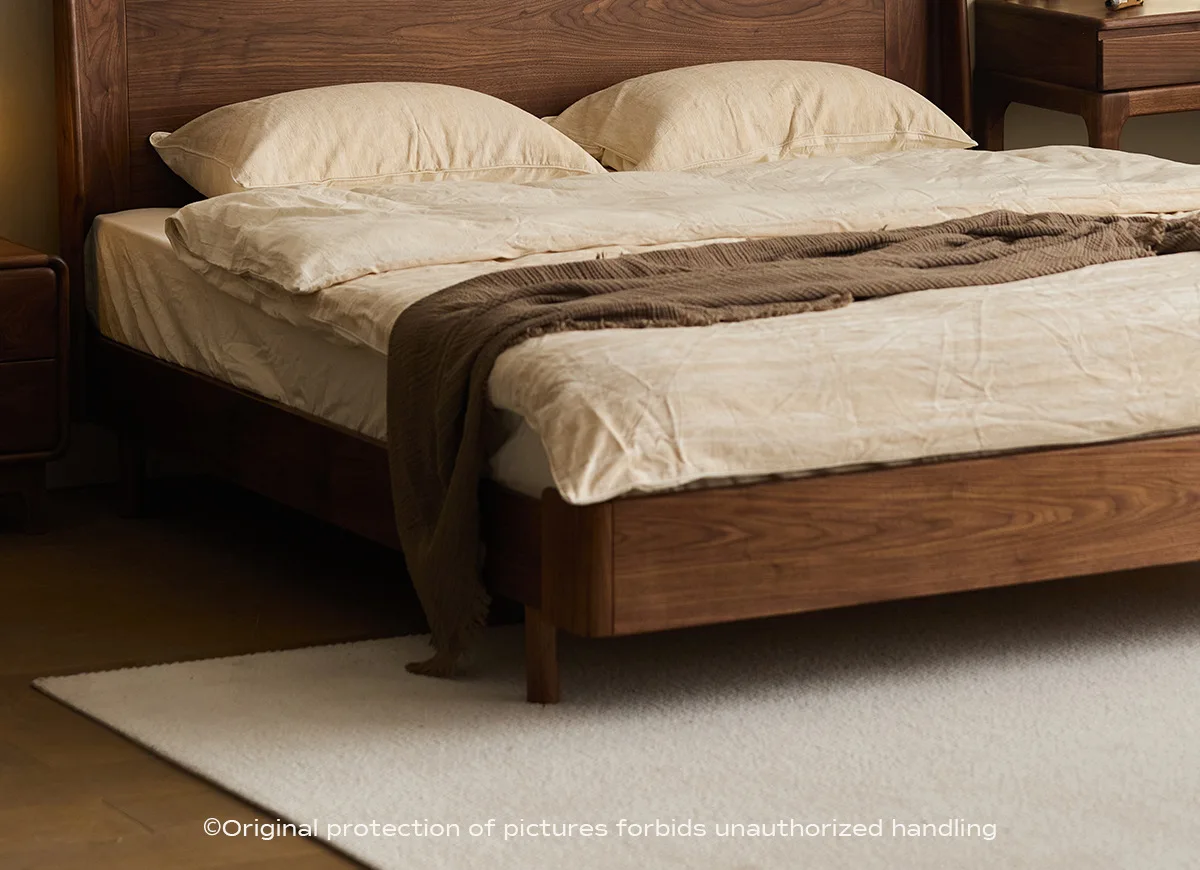 North American black walnut bed Nordic small apartment 1.5m solid wood bed Master bedroom 1.8m solid wood double bed Suspended