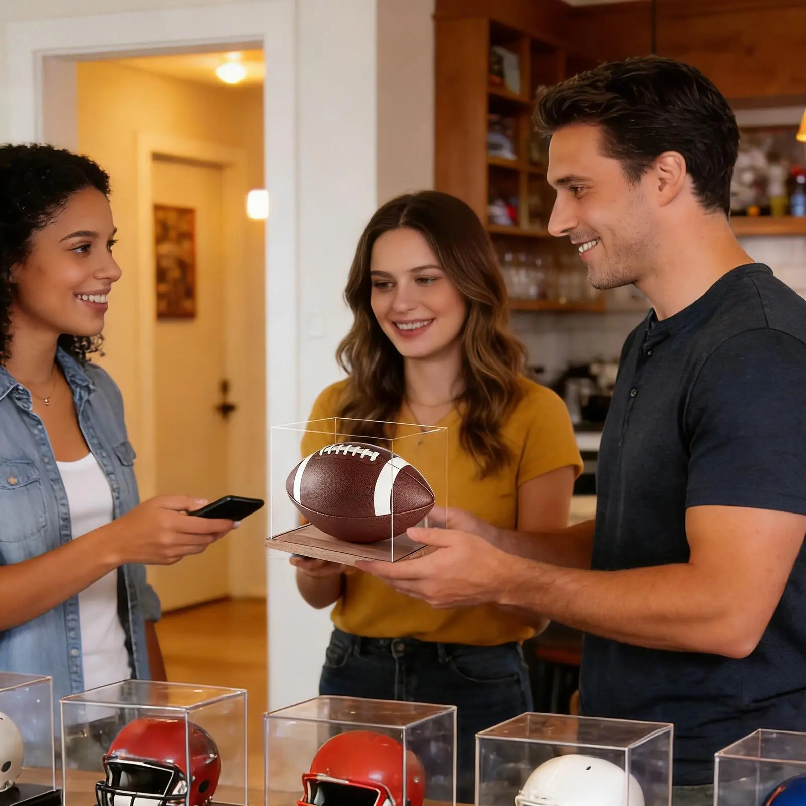 

Full Size Helmet Display Case Container Holder With Wooden Stand Baseball Helmet Display Case For Sports Collectibles Baseball