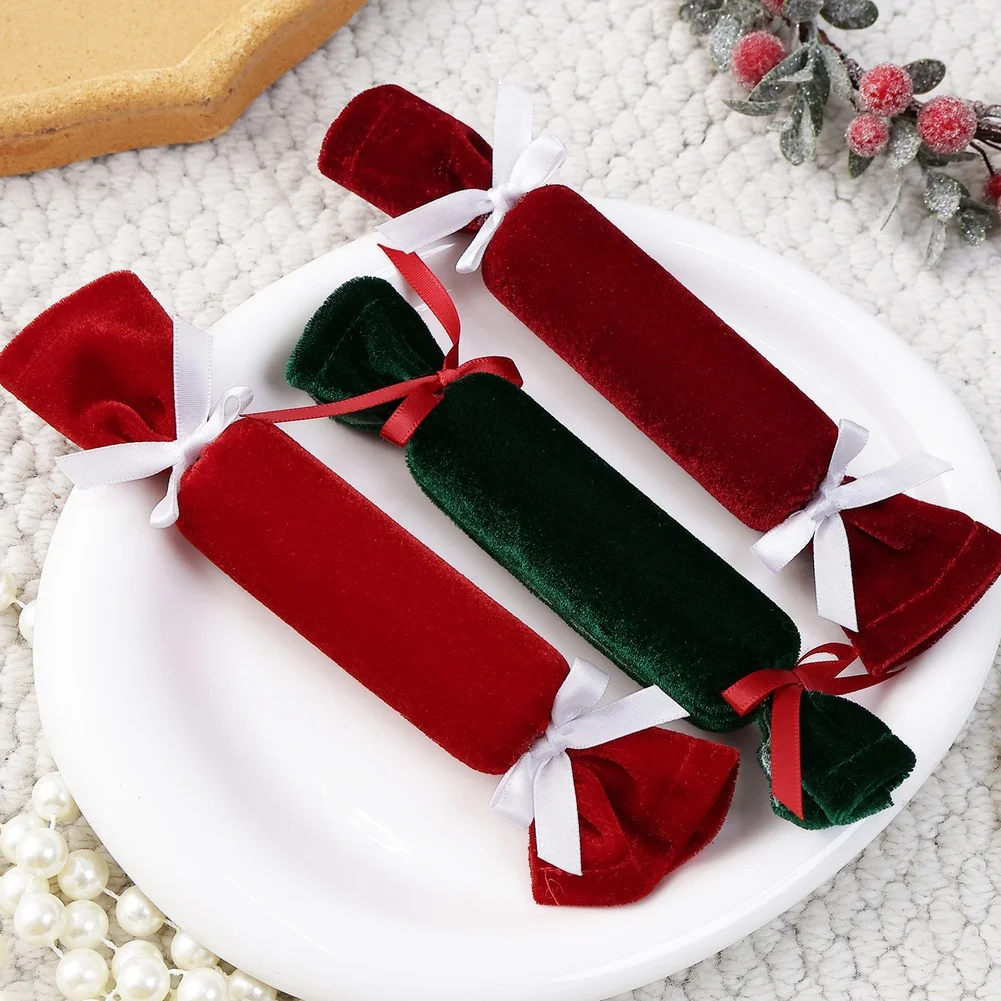 8pcs For Velvet Candy Ornaments Red Green Striped Christmas Tree Decorations 21cm Soft Fabric Hanging Baubles For Holiday Party