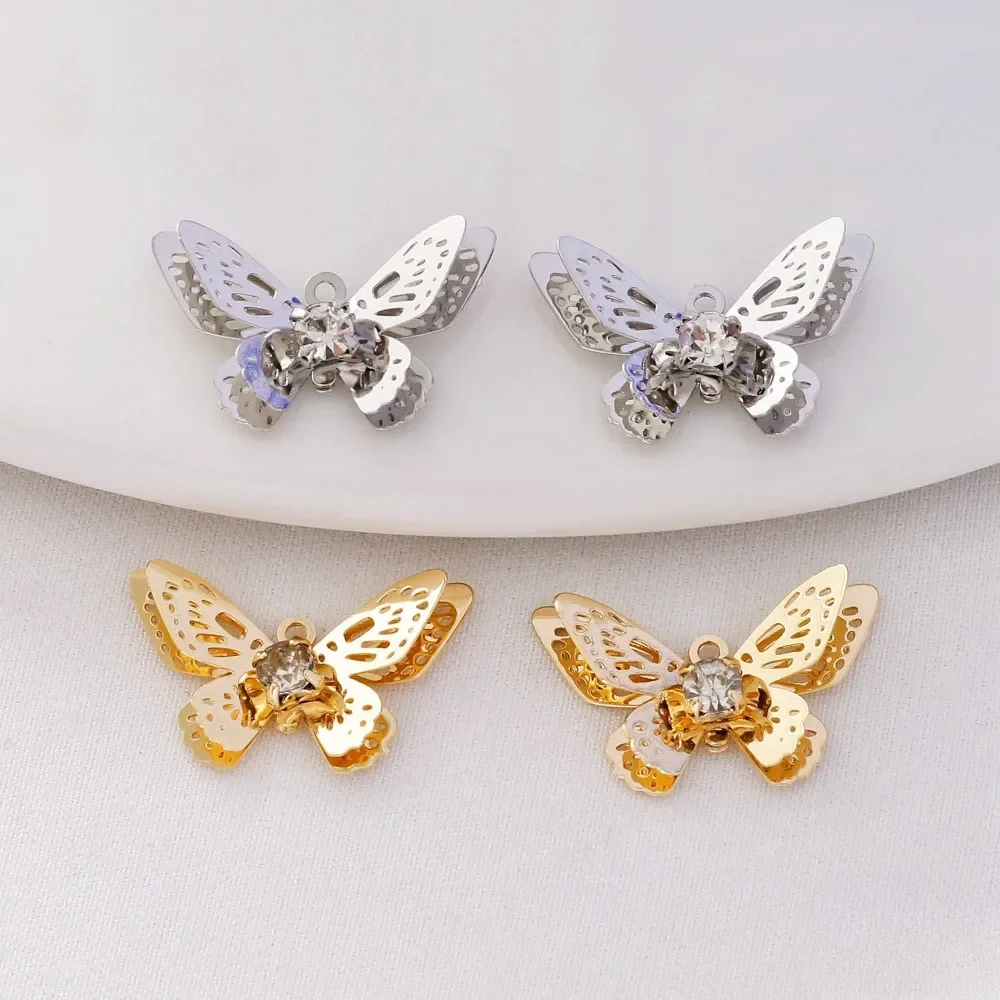 14K Gold Double-layer Hollowed-out Butterfly Pendant Drill DIY Handmade Bracelet Necklace Ear Hanging Ear Jewelry Accessories