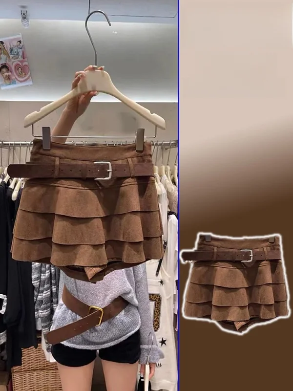 

Ретро-юбка кофейного цвета для женщин больших размеров: новая коллекция весна-осень, винтажный дизайн, эффектный подол с разрезами, универсальная модель