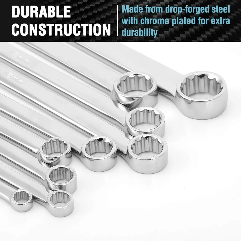 ชุดประแจวงล้อยาวพิเศษ ชุดประแจปลายกล่องคู่ เมตริก 9 ชิ้น 8,10,12,13,14,16,17,19,22 มม., เหล็ก CR-V