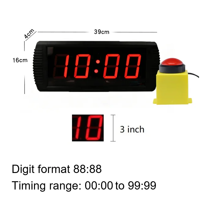 GANXIN Portable LED 3 Inch Digital 10 Seconds Challenge Games Timer Clock with Wired Start Pause Reset Push Button Control