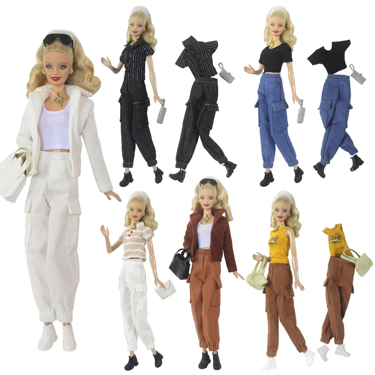 30cm doll clothing set / T shirt + long pant + bag + shoes / accessories clothes outfit for 1/6 xinyi Fr2 ST barbie doll