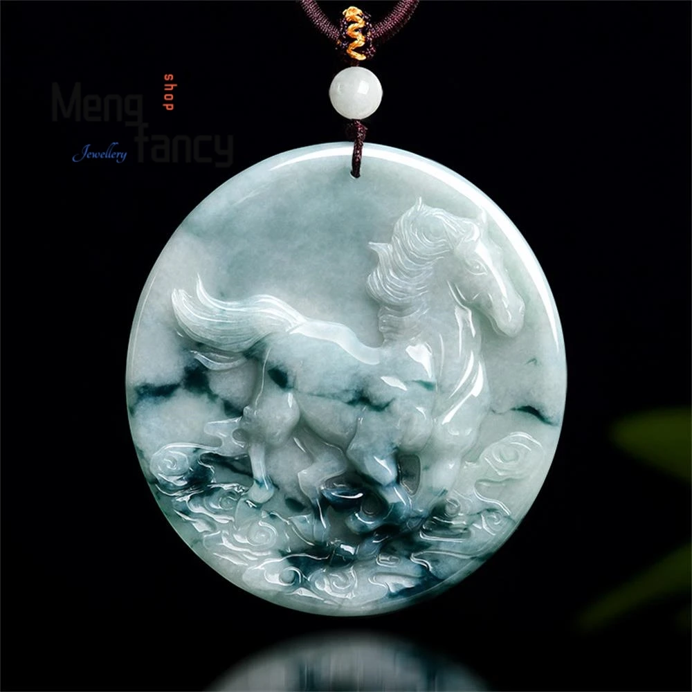 

Natural Myanmar Genuine Jadeite Zodiac Horse Rapid Ascent to Success Jujube-grain Jade Pendant High-grade Luxury Fashion Jewelry