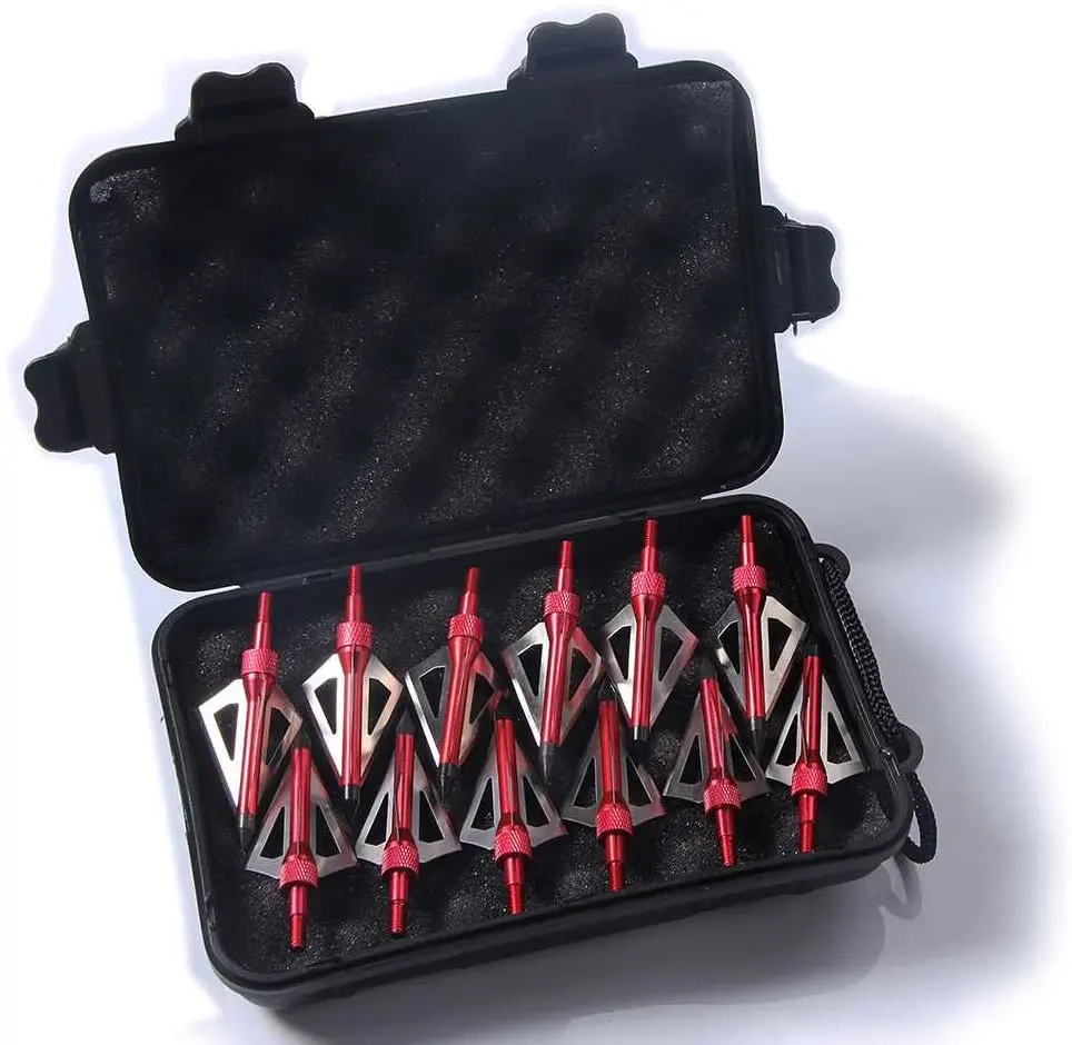 

LAIXING 12Pack 3 Fixed Blade Archery Hunting Broadheads 100Grain with Case Arrow Head Screw-in Tips for Compound Bow (Red)