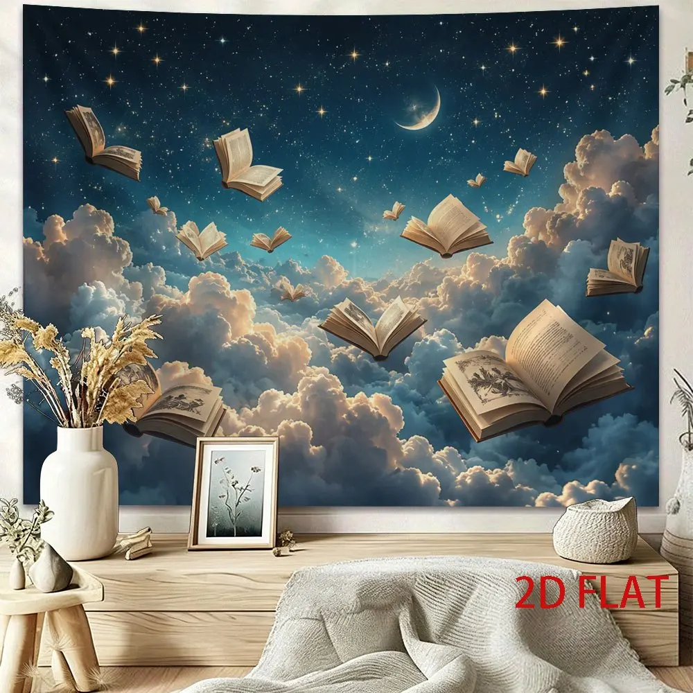 Celestial Night Sky Book Floating Dream Galaxy Tapestry Wall Hanging Decor for Bedroom Living Room