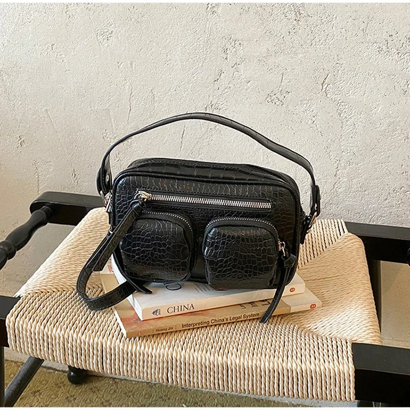 Mehrteilige Umhängetasche mit Krokodilmuster, Damen-Sling-Bag, Messenger-Bag mit Reißverschluss, einfarbige Outdoor-Handtasche – Detail 11