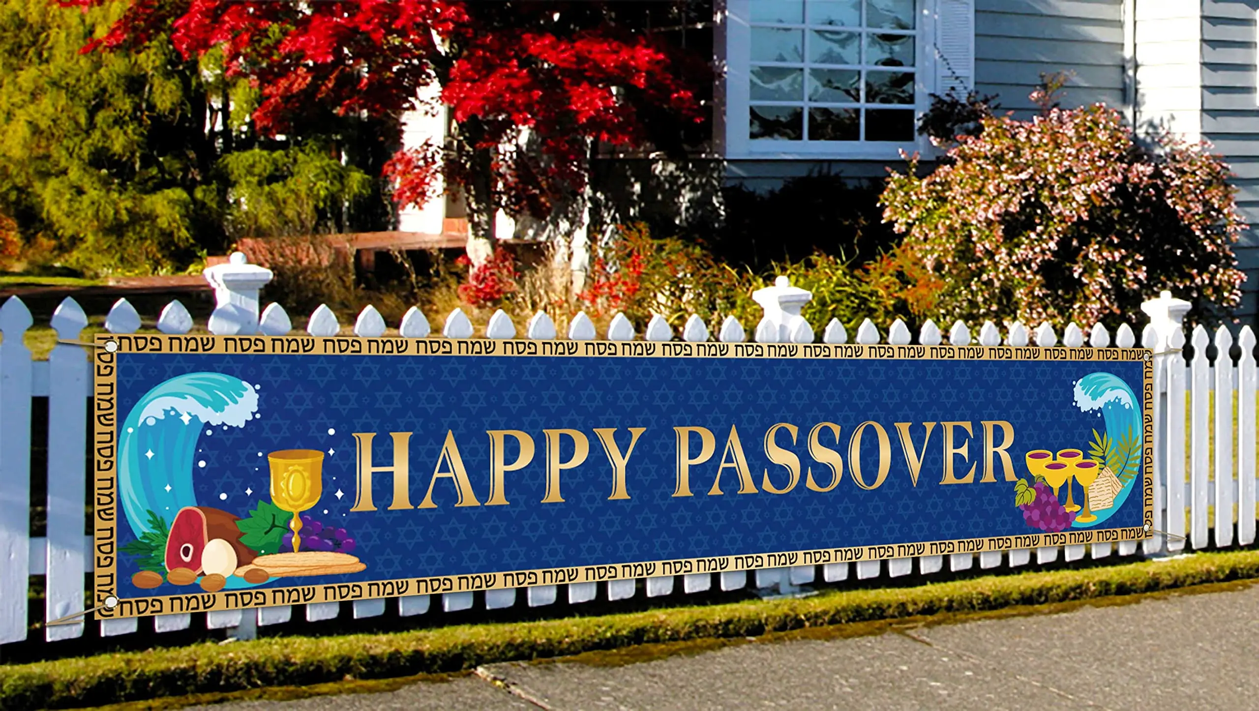 

Happy Passover Fence Banner Jewish Pesach Seder Party Supplies Yard Lawn Porch Sign Indoor Outdoor Decor Photo Booth Backdrop