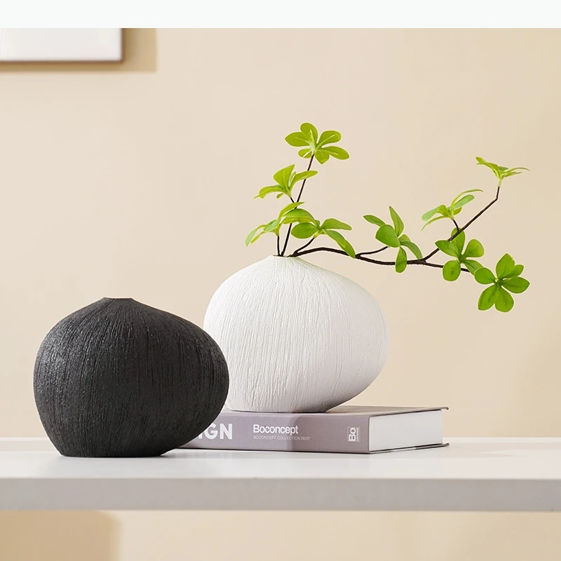 Ceramic Vase Geometric Stripes Pebbles Flower Vase Flower Arrangement Accessories Terrarium Room Decoration Accessories