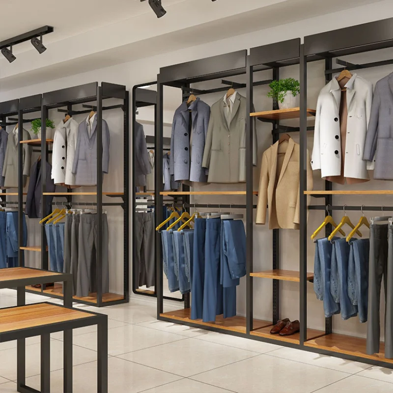 custom.Kainice Customized Boutique Display Furniture Retail Men Clothing Store Garment Rack Hanging Clothes Showroom