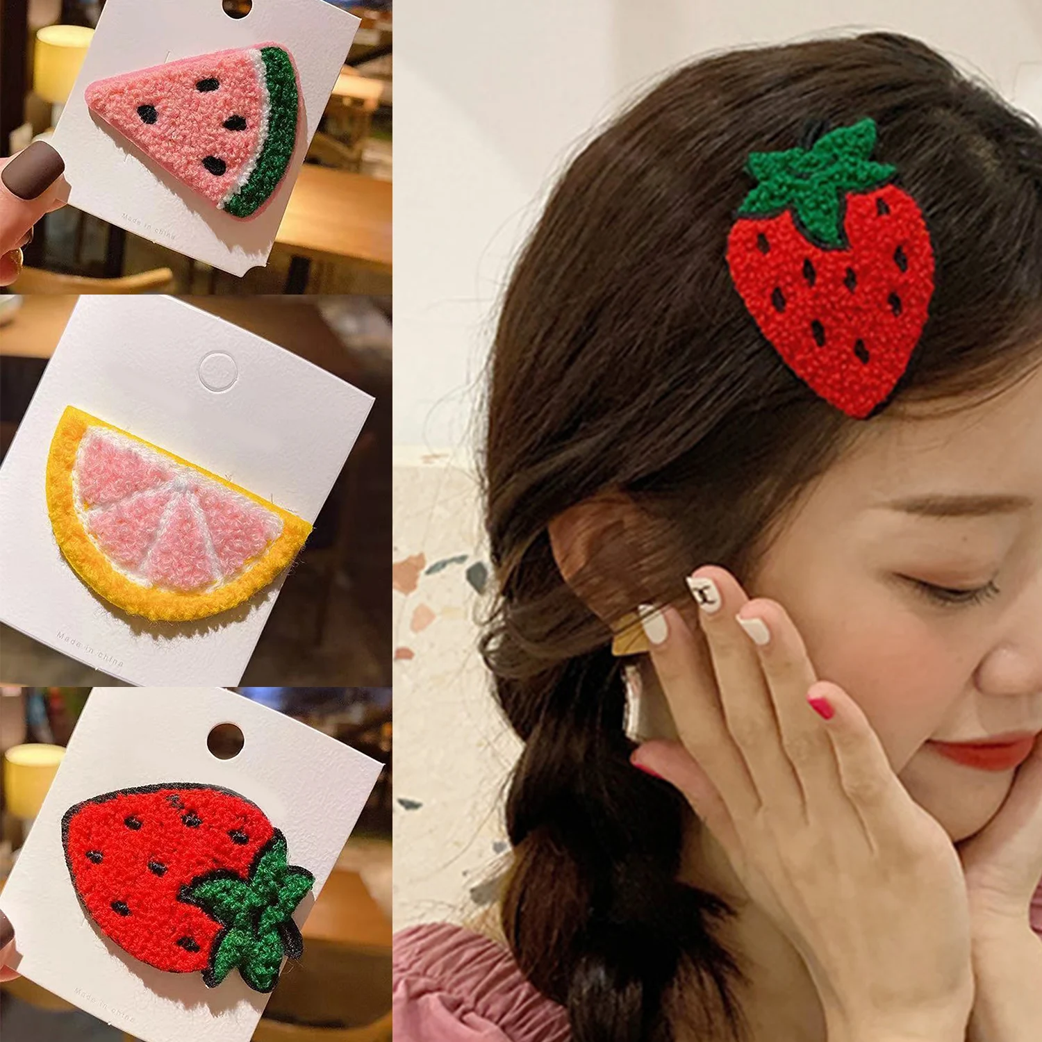 1Pcs Sweet Colorful Knitted Fruit Hairpin Watermelon Avocado Strawberry Cute Hair Clip Barrette Headdress Girls Hair Accessories