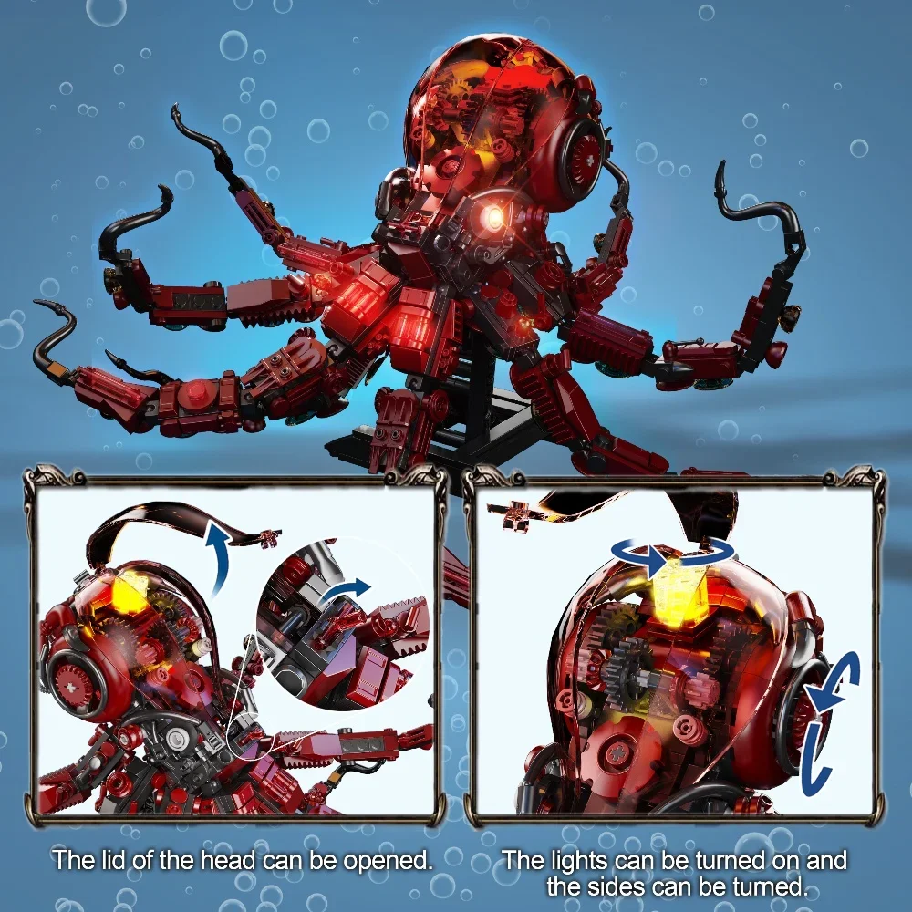Kit de construção de modelo de polvo mecânico criativo, tijolos de construção educacionais, brinquedo para crianças e adultos, aprendizagem de haste