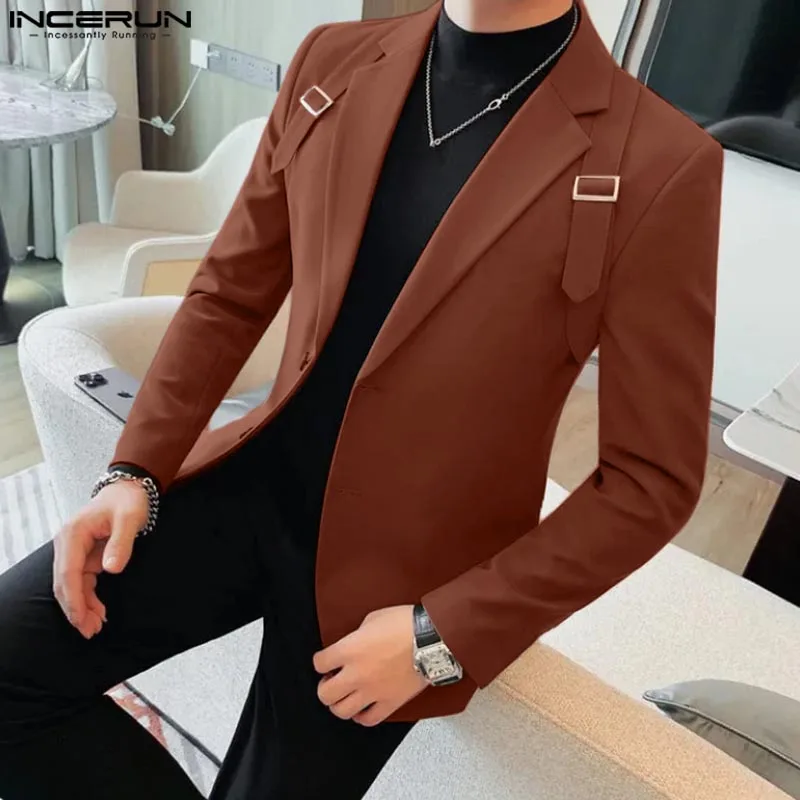 INCERUN Tops 2024 Korean Style Fashion New Men\'s Deconstruction Design Solid Suit Coat Casual Male City Walk Long Sleeved Blazer