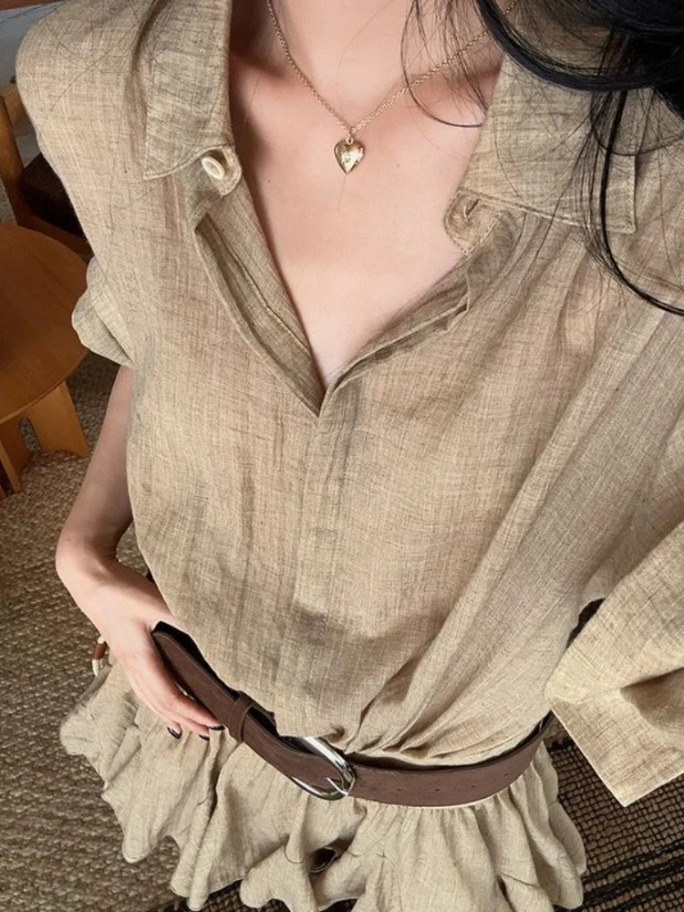 Abiti camicia vintage estivi Nuovo falso in due pezzi Harajuku Y2k Camicia a maniche corte Abito a pieghe Corea Chic Patchwork Abiti da donna