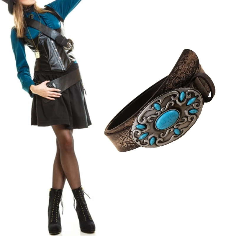 

European and American Belt Women Engraved Belts Western Belts Jeans Pants Dresses Belts with Buckle Dropship