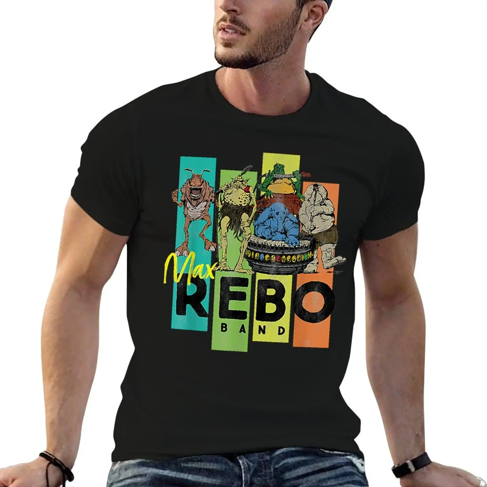 Camiseta vintage de la banda Aliens Max Rebo, camiseta para hombre, camisetas gráficas de algodón, camiseta 100% para hombre