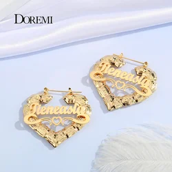 DOREMI-pendientes de acero inoxidable con forma de corazón personalizables, aretes de bambú de 30-90mm, con nombre personalizado, regalo