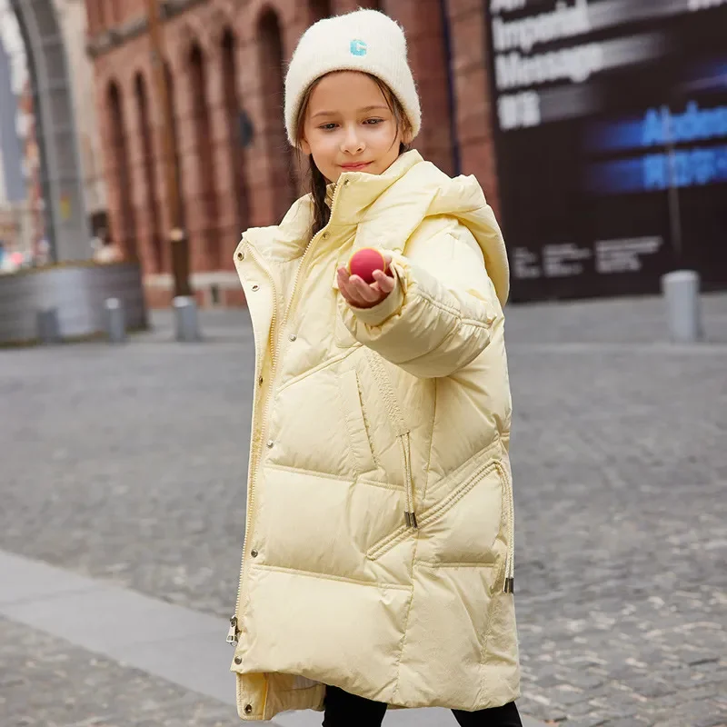 Children's Clothes for Teens Winter Fashion New Hooded Down Jacket Med-Length Casual Coat Tops Kid Girls Snowsuit 4-12 Y