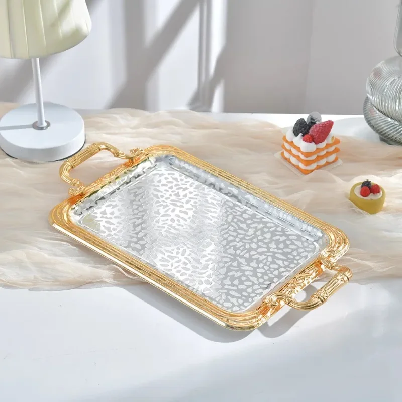 Retro hand-carved brass high-end tray water cup tableware tea tray coffee table decoration large fruit plate