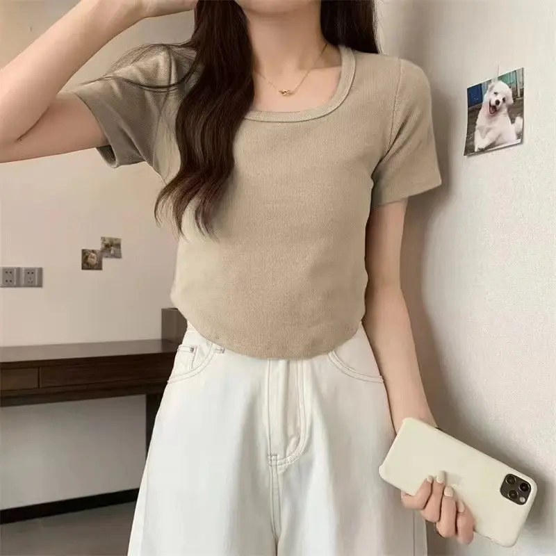 

Y2K K-pop New Arrivals Curved t shirt Woman Clothing Slim Short Sleeve Sexy Crop Top Vintage Ladies Girls Kpop Tee Tshirt Women